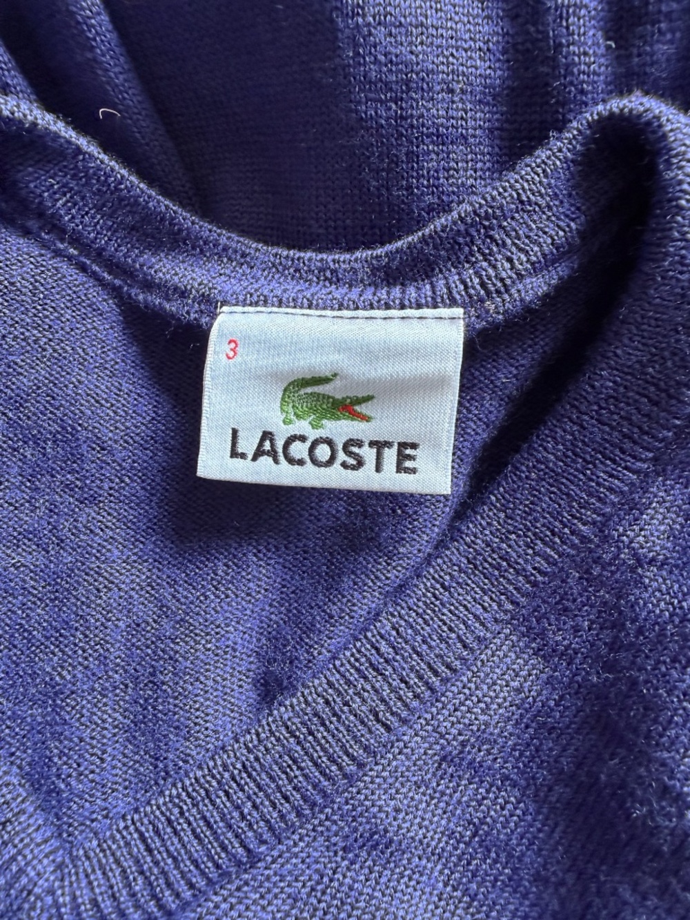 Lacoste Wool Sweater Royal Purple | Vintage Neck - Picture 4 of 5